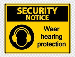 aviso de segurança usar proteção auditiva em fundo transparente vetor