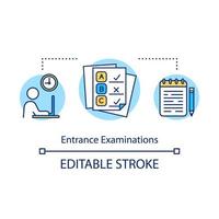 ícone do conceito de exames de admissão. verificar conhecimento e nível de treinamento. exame de admissão à universidade. passando a ideia de teste ilustração de linha fina. desenho de contorno isolado do vetor. curso editável vetor