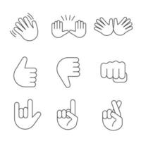 conjunto de ícones lineares de emojis com gestos de mão vetor