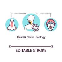 ícone do conceito de oncologia de cabeça e pescoço. ilustração de linha fina de ideia de diagnóstico de câncer. reconhecimento da doença. tratamento de doenças. pesquisa médica. desenho de cor rgb isolado do vetor. curso editável vetor