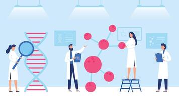 profissional científico pesquisar. cientistas trabalhando com dna análise. genético Engenharia empregados verificação dna vetor