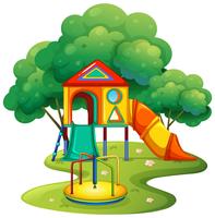 Parque infantil com escorrega e rotunda vetor