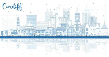 esboço Cardiff país de gales cidade Horizonte com azul edifícios e reflexões. Cardiff Reino Unido paisagem urbana com pontos de referência. o negócio viagem e turismo conceito com histórico arquitetura. vetor