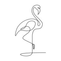 contínuo 1 linha desenhando do flamingo tropical pássaro e mundo animais selvagens dia solteiro linha arte ilustração vetor