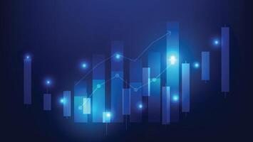 econômico crescimento e financeiro o negócio ganho conceito. castiçais e Barra gráfico em azul fundo vetor