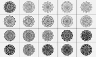 20 design de padrão circular mandala definido para henna, mehndi, tatuagem, decoração. ornamento decorativo em estilo oriental étnico. pacote de páginas de livro para colorir vetor