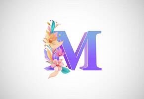floral alfabeto m. logotipo para Casamento convites, cumprimento cartão, aniversário, logotipo, poster de outros Ideias vetor