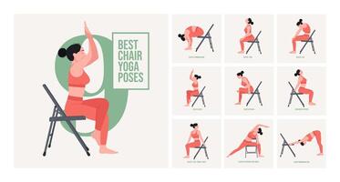 cadeira ioga poses.jovem mulher praticando ioga poses. mulher exercite-se ginástica e exercícios vetor