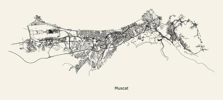 cidade estrada mapa do moscatel Omã vetor