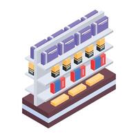 produtos prateleiras isométrico ícone vetor