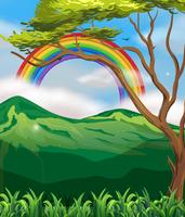 Bela montanha verde e arco-íris vetor