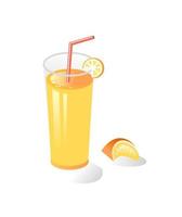 suco de laranja natural fresco em um copo. fatia de laranja, tubo para beber. alimentos orgânicos saudáveis. fruta laranja. ilustração em vetor design plano. Isolado em um fundo branco. tome vitaminas.