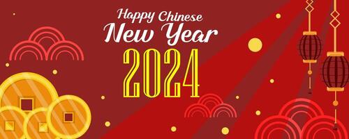 vermelho bandeira feliz chinês Novo ano 2024 ano do Dragão vetor ilustração fundo poster