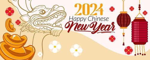 feliz chinês Novo ano Projeto bandeira. ano do a Dragão 2024 branco. vetor