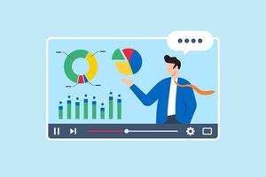 o negócio especialista explicando torta gráfico dentro vídeo interface vetor