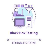 ícone de conceito de teste de caixa preta. ilustração de linha fina de ideia de estágio de desenvolvimento de software. testes comportamentais. verificação das funções do programa aplicativo. desenho de contorno isolado do vetor. curso editável vetor