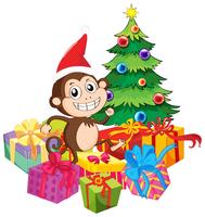 Tema de Natal com macaco e presentes vetor