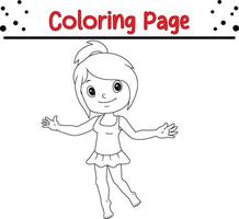 fofa feliz pequeno menina coloração página vetor