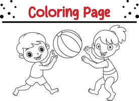 fofa crianças jogando coloração livro página vetor