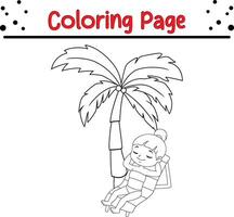 fofa menina relaxante de praia cadeira coloração página vetor