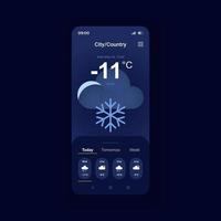 modelo de vetor de interface de smartphone de previsão do tempo de inverno