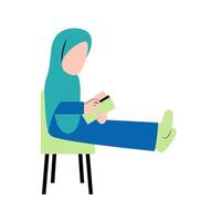 hijab mulher lendo livro em cadeira vetor