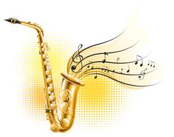 Saxofone clássico com notas musicais vetor