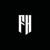 Monograma do logotipo fh com o estilo do emblema isolado em fundo preto vetor