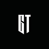 Monograma do logotipo gt com estilo do emblema isolado em fundo preto vetor