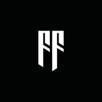 Monograma do logotipo da ff com o estilo do emblema isolado em fundo preto vetor