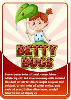 modelo de cartão de jogo de personagem com palavra betty bugs vetor