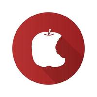ícone de glifo de sombra longa design plano de maçã mordida vetor