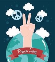 mão e dia da paz mundial vetor