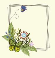 borboleta fofa e flores vetor