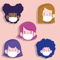 novos desenhos animados de mulheres normais com desenho vetorial de máscaras vetor