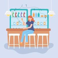 mulher bebendo em um bar vetor
