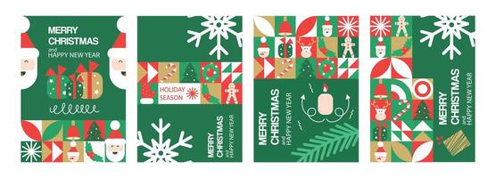 conjunto do geométrico alegre Natal e Novo ano cartazes. vetor ilustração para cumprimento cartões, cartazes, cobre dentro uma moderno minimalista estilo.