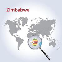 ampliado mapa Zimbábue com a bandeira do Zimbábue alargamento do mapa, vetor Arquivo