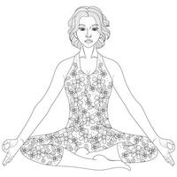 desenhado à mão esboço menina sentado meditação ilustração vetor