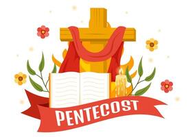 pentecostes domingo vetor ilustração com chama e piedosos espírito pomba dentro católicos ou cristãos religioso cultura feriado plano desenho animado fundo