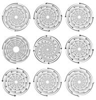 circular concêntrico Setas; flechas, rotativo círculos vórtice com radial. vetor