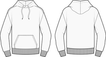 encapuzado suéter moda esboço Projeto vetor modelo frente e costas