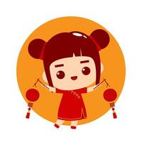 fofa menina desenho animado personagem chinês Novo ano vetor