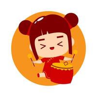 fofa menina desenho animado personagem chinês Novo ano vetor