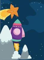 aventura espacial lançamento de nave espacial estrela cadente bonito desenho animado vetor
