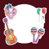 méxico cultura música tradicional festivo violão maraca crachá balões caveira vetor