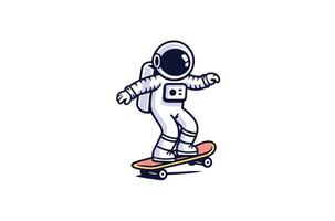 fofa astronauta equitação skate desenho animado vetor ícone ilustração. Ciência Comida ícone conceito isolado Prêmio vetor. plano desenho animado estilo