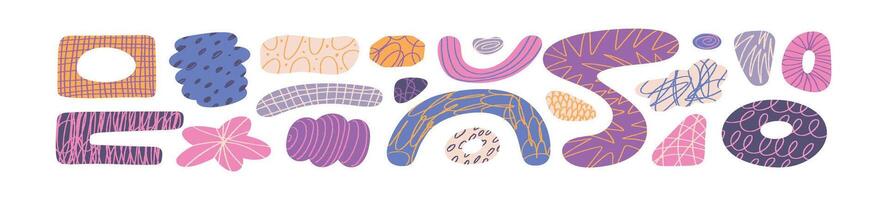 mão rabiscado verão formas dentro geométrico projetos. fofa e colorida rabisco arte ícones. plano vetor ilustração isolado em branco fundo.