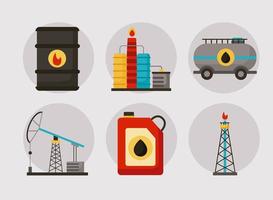 seis ícones da indústria de petróleo vetor