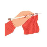 mão segurando agulha de tricô e padrão vetor
